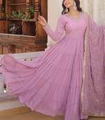 Purple color embroidered work georgette gown with dupatta