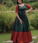 Green color banarasi jacquard weaving gown