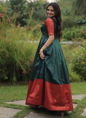 Green banarasi jacquard weaving gown 2