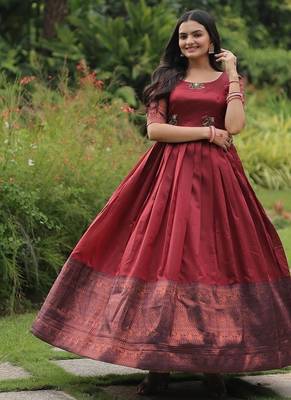 Maroon banarasi jacquard weaving gown 5
