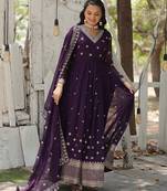 Purple color sequins embroidered work georgette gown with dupatta