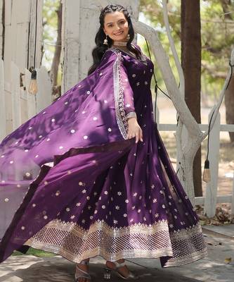 Purple sequins embroidered work georgette gown with dupatta 3