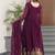 Wine color thread zari sequins embroidered work georgette gown with dupatta