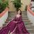 Wine color sequins embroidered chinnon gown sharara with dupatta