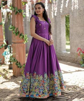 Wine printed dola silk blend women's gown 1