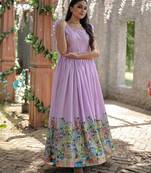 Purple color printed dola silk women's gown