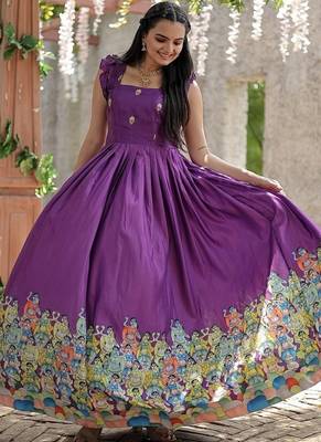 Wine printed dola silk blend women's gown 4