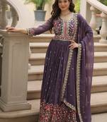 Onion color sequins embroidered faux georgette gown sharara with dupatta
