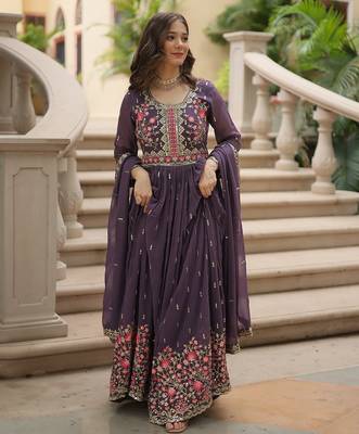 Onion sequins embroidered faux georgette gown sharara with dupatta 2