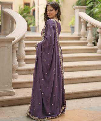 Onion sequins embroidered faux georgette gown sharara with dupatta 5