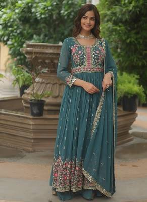 Rama sequins embroidered faux georgette gown sharara with dupatta 1