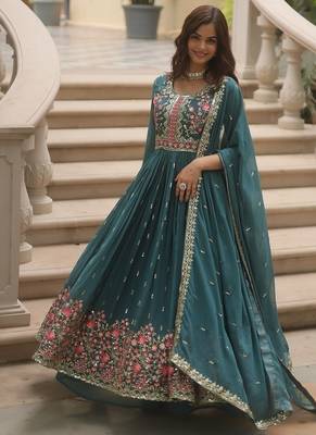 Rama sequins embroidered faux georgette gown sharara with dupatta 2