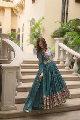Rama sequins embroidered faux georgette gown sharara with dupatta 3