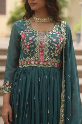 Rama sequins embroidered faux georgette gown sharara with dupatta 4