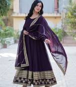 Wine color multi sequins  embroidered work georgette gown with dupatta