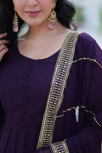 Wine color multi sequins  embroidered work georgette gown with dupatta