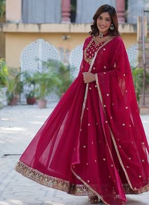Maroon sequins embroidered work georgette gown with dupatta 5