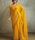 Graceful Yellow Chiffon Haldi Wear Saree With Diamond Work Blouse