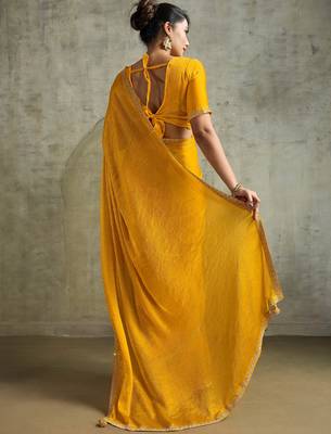 Graceful Yellow Chiffon Haldi Wear Saree With Diamond Work Blouse 5