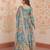 Rama blue color digital printed with sequins work russian silk gown dupatta