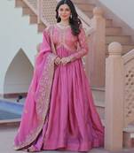 Pink color sequins multi embroidered work gold crush gown dupatta