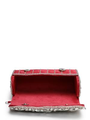 crystal cascade deep pink fuchsia & silver suede clutch 7