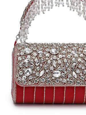 crystal cascade deep pink fuchsia & silver suede clutch 8