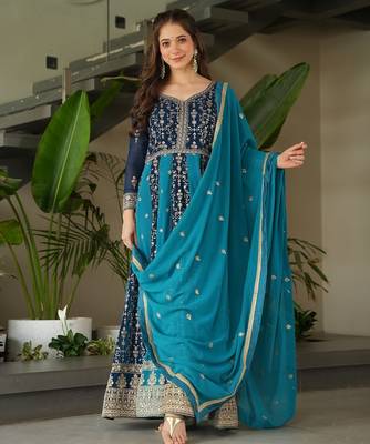 Rama bue zari sequins embroidered georgette gown dupatta 2
