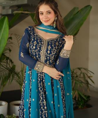 Rama bue zari sequins embroidered georgette gown dupatta 4