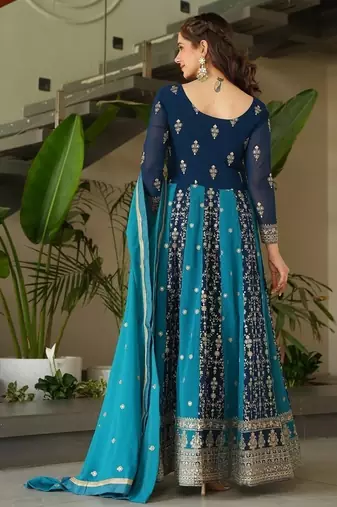 Rama bue color zari sequins embroidered georgette gown dupatta