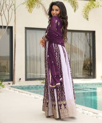 Wine zari sequins embroidered georgette gown dupatta 2