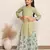 Pista Green and Floral Print Full Sleeve Crop Top and Skirt Set for Girls(set of 2)
