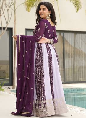 Wine zari sequins embroidered georgette gown dupatta 4