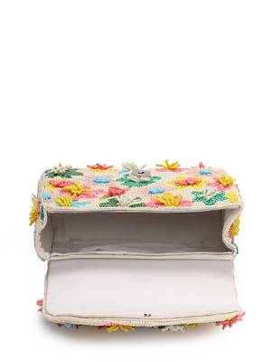 petal posh ivory & multi canvas floral motif beaded clutch 7