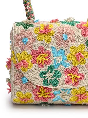 petal posh ivory & multi canvas floral motif beaded clutch 8