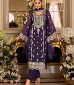 Purple chinon silk semi stitched wedding suits