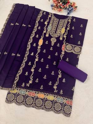 Purple chinon silk Embroidered Salwar suit 2