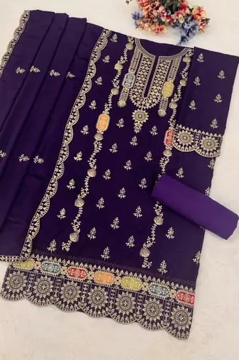 Purple chinon silk Embroidered Salwar suit