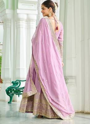 Pink embroidered work georgette gown with dupatta 5