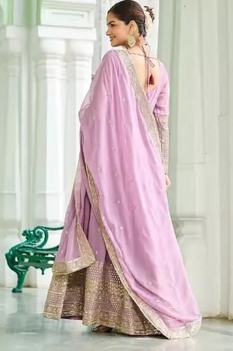 Pink color embroidered work georgette gown with dupatta