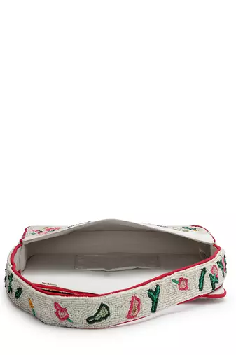 beaded botanica ivory & multi canvas floral & vine motifs embroidered clutch