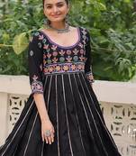 Black color roman silk thread work gota lace embellished work gown