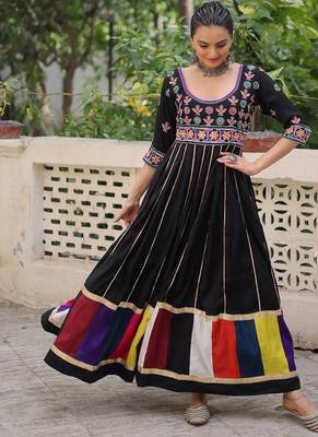 Black roman silk blend thread work gota lace embellished work gown 2