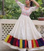 White color roman silk thread work gota lace embellished work gown