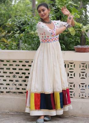 White roman silk blend thread work gota lace embellished work gown 2