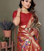 beige color pure banarasi tissue silk blend sarees 