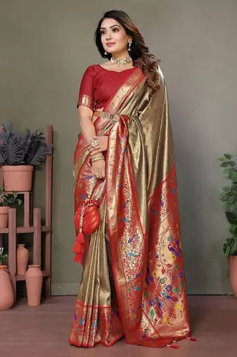 beige color pure banarasi tissue silk blend sarees 