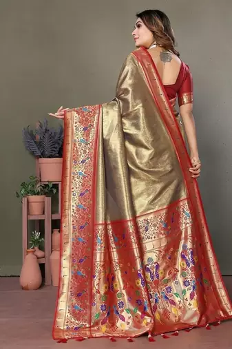beige color pure banarasi tissue silk blend sarees 