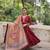 Maroon color roman silk mirror lace work gown with printed dupatta