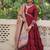 Maroon color roman silk mirror lace work gown with printed dupatta